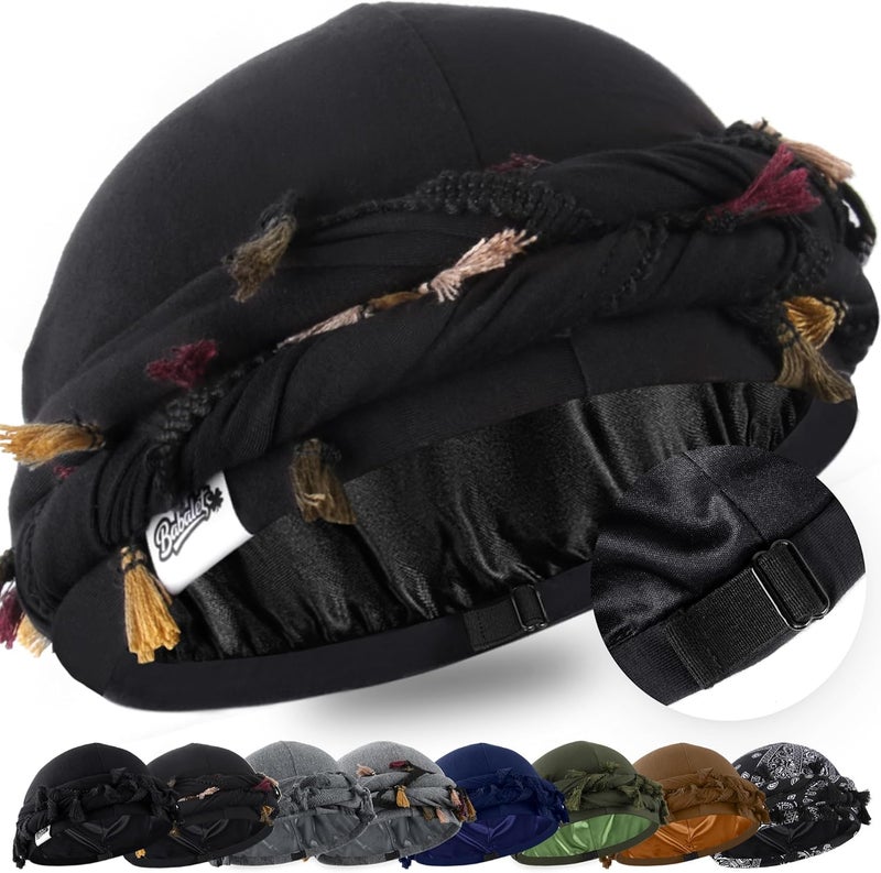 Babalet Store طرحة هالو للرجال والنساء بطانة ساتان ديراج أغطية رأس قبعة جمجمة مسبقة الربط مع خيوط ضفيرة قبعة عتيقة ملتوية - Image 1